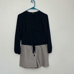 Ann Taylor LOFT Striped Black & White Long Sleeve Romper 0P